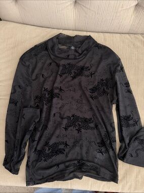 Urban Outfitters Black Dragon-Pattern Long Sleeve Top